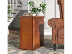 Mesa auxiliar estrecha de madera Tribesigns, 2 cajones, mesita de noche de diseño para sala de estar, mesita de noche para dormitorio, no requiere ensamblaje, nogal