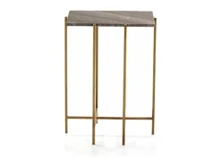 Mesa auxiliar Frie rectangular de mármol gris y metal dorado