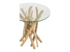 Mesa auxiliar Gulli de ramas de teca natural D 50 cm