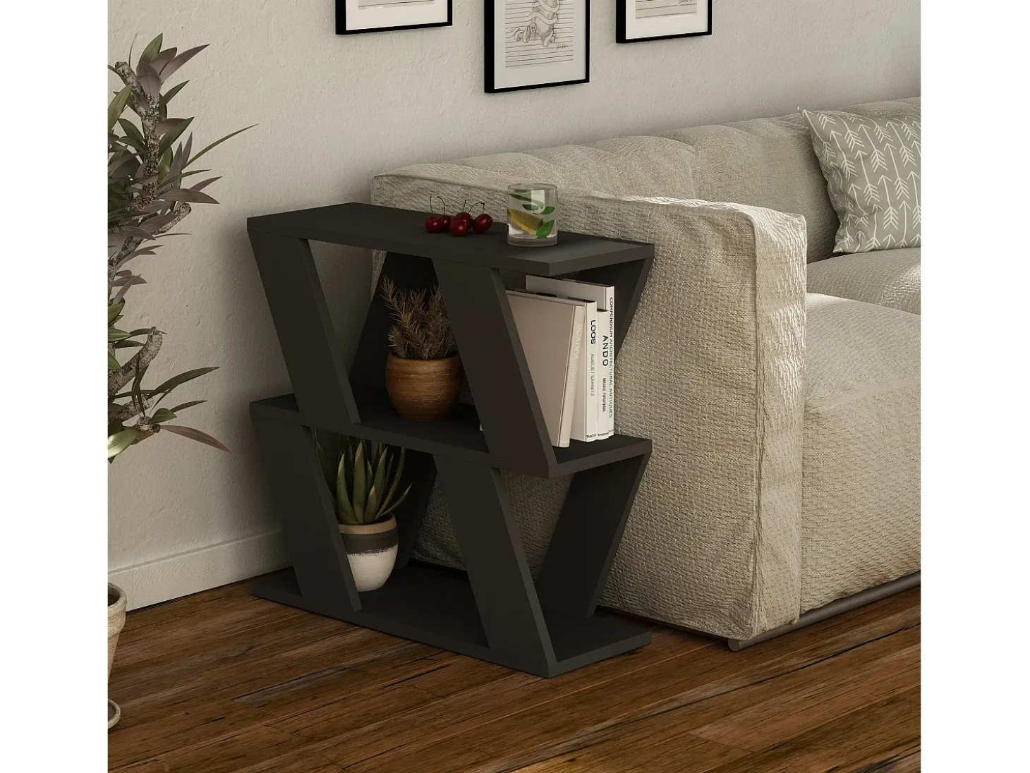 Mesa auxiliar Kailua 1377, Antracita, 57x22x60cm, Aglomerado laminado, Angular