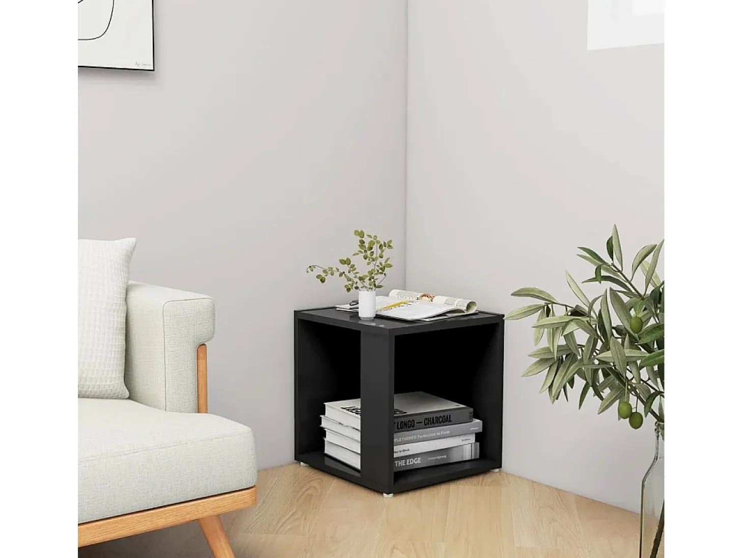 Mesa auxiliar madera contrachapada negro 33x33x34,5 cm