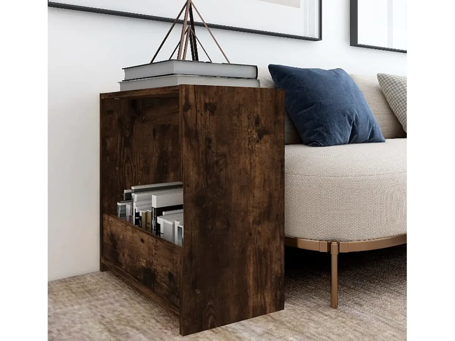 Mesa auxiliar madera contrachapada roble ahumado 50x26x50 cm