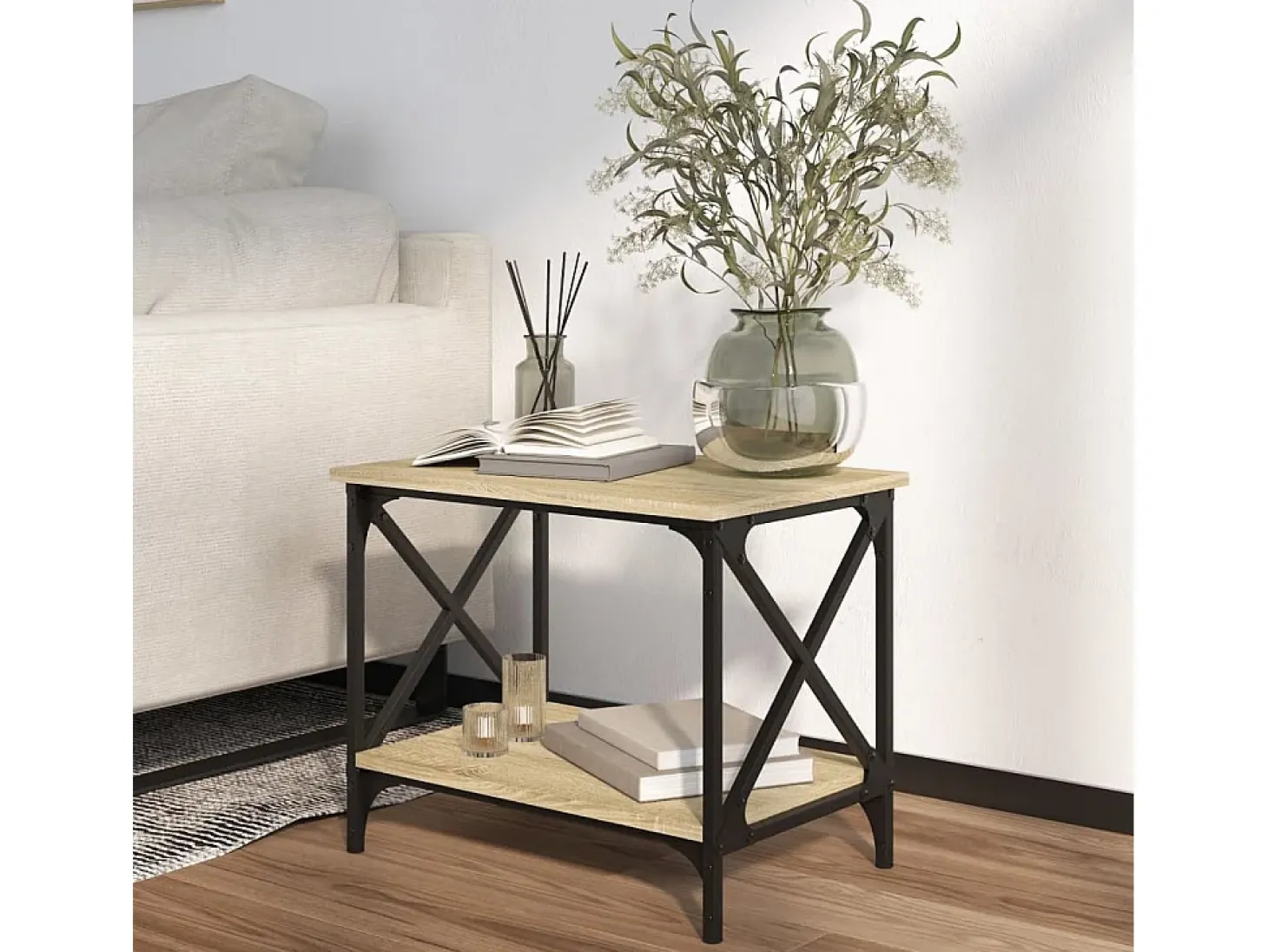 Mesa auxiliar madera contrachapada roble Sonoma 55x38x45 cm ES330504