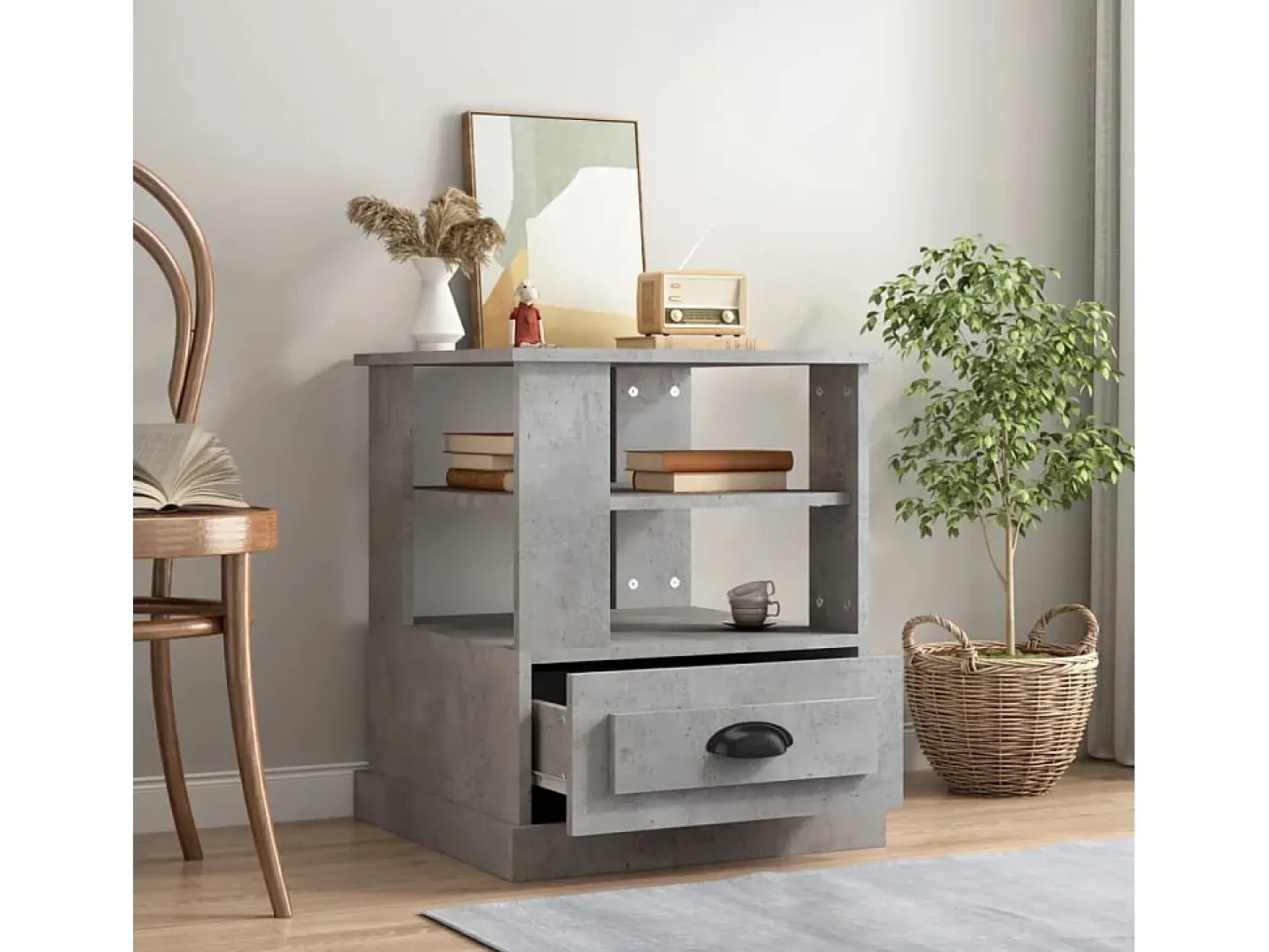 Mesa auxiliar madera contrachapada gris hormigón 50x50x60 cm