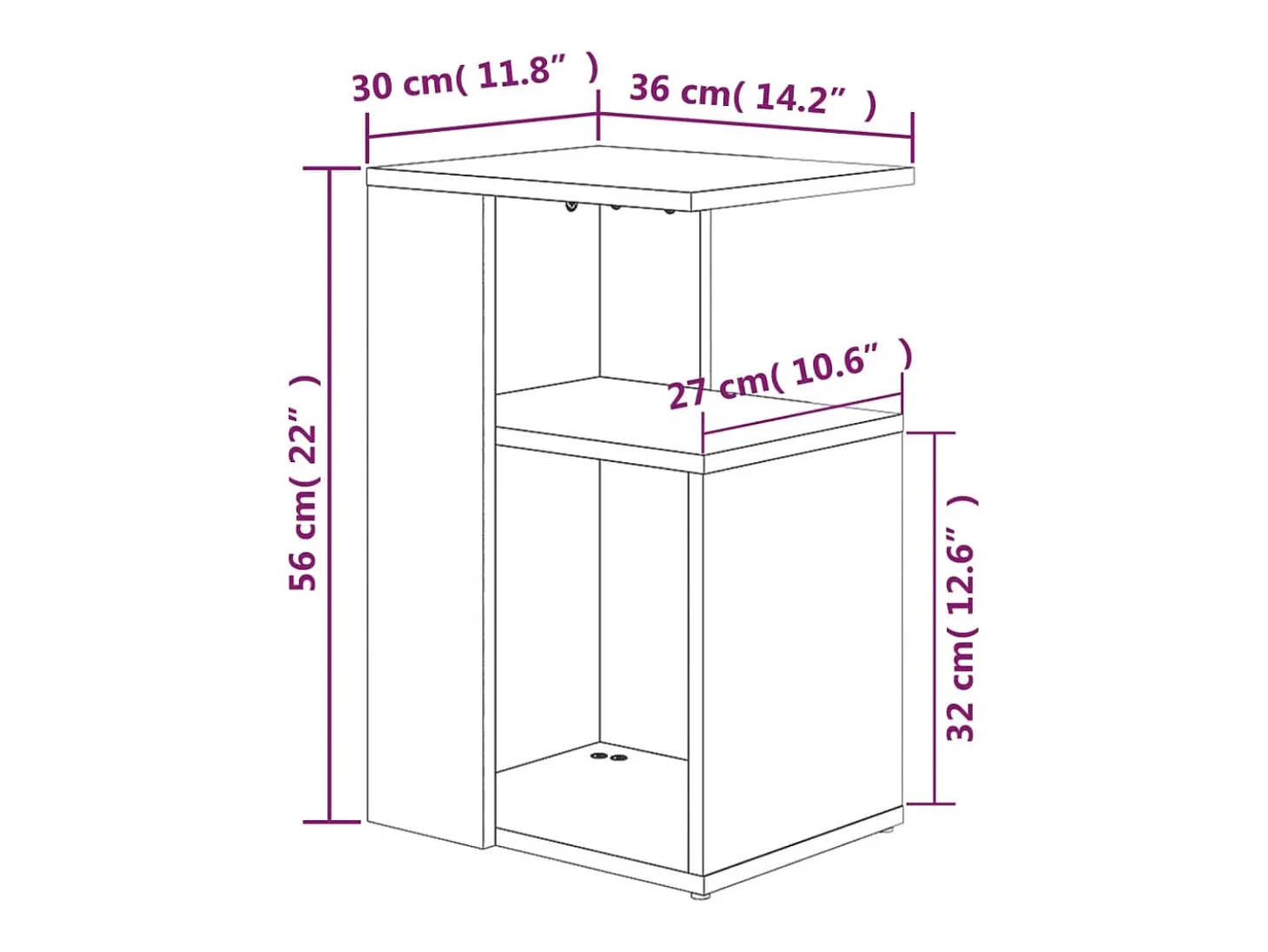 Mesa auxiliar madera contrachapada marrón roble 36x30x56 cm