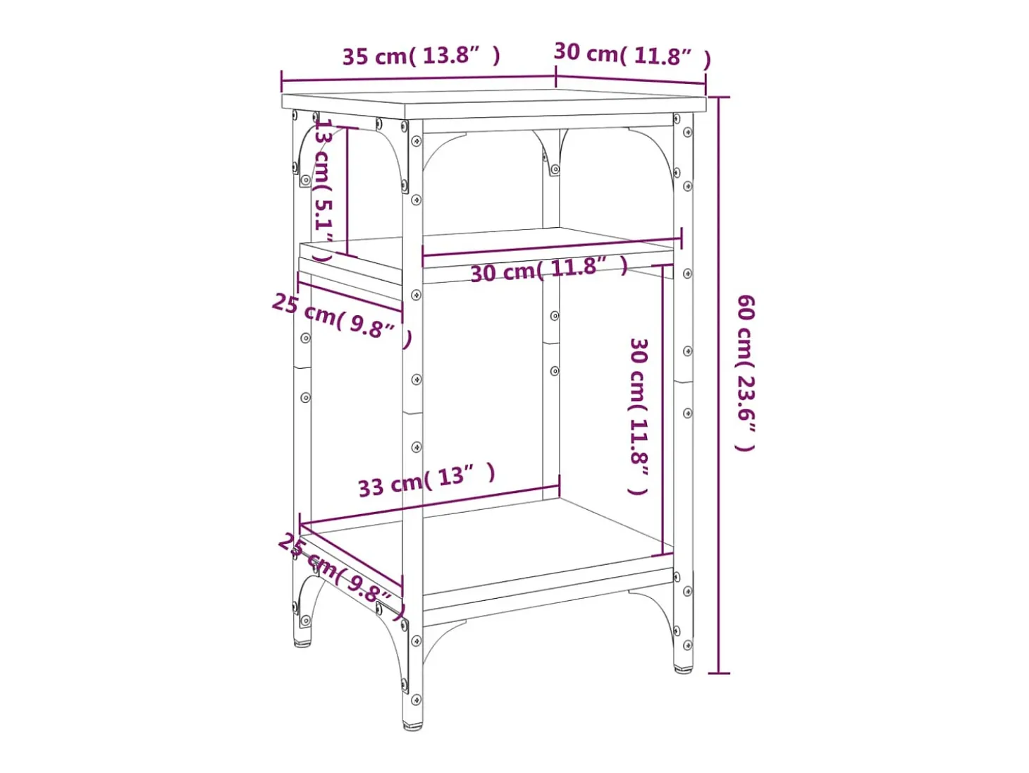 Mesa auxiliar madera contrachapada roble marrón 35x30x60 cm