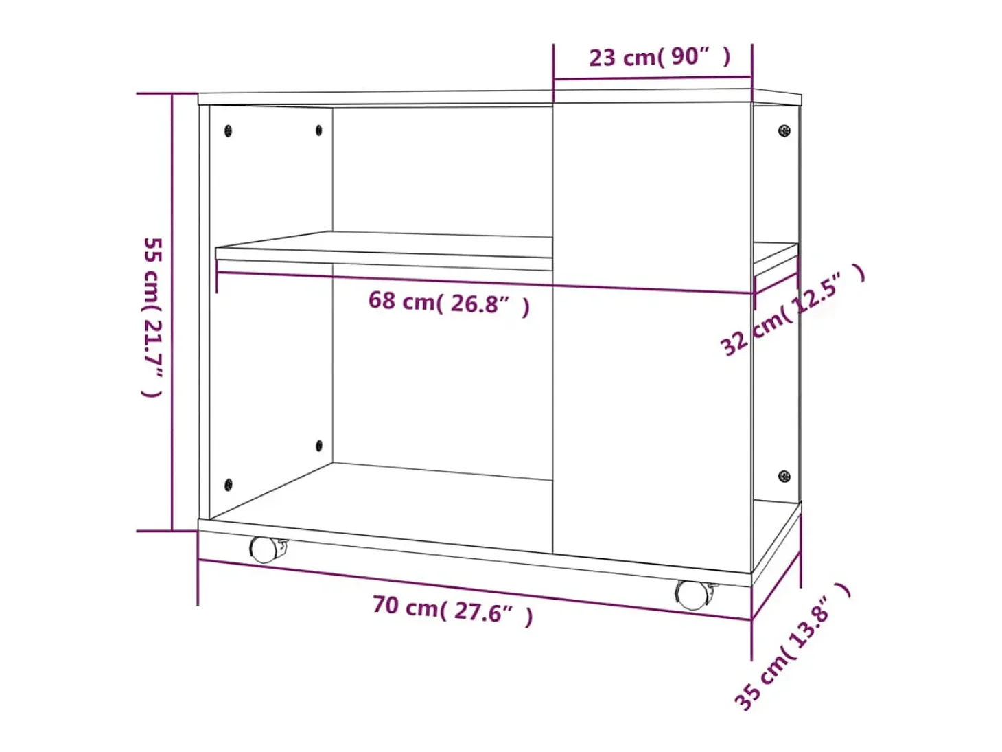 Mesa auxiliar madera contrachapada gris Sonoma 70x35x55 cm