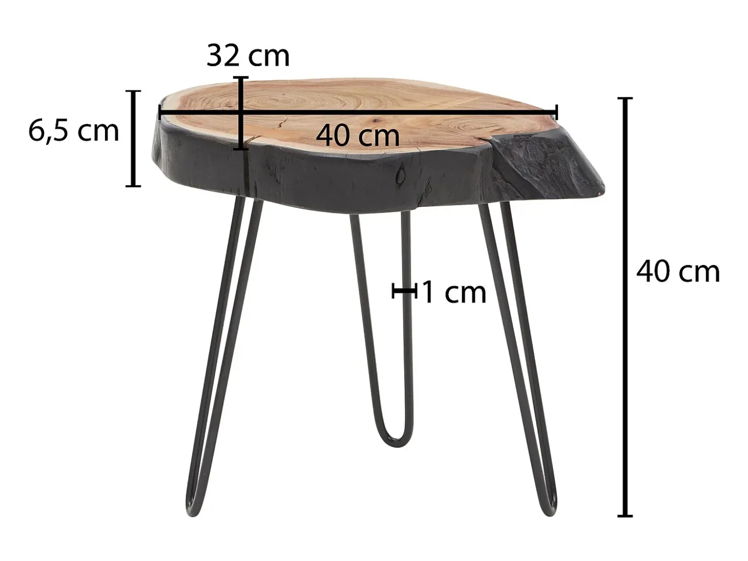 Mesa auxiliar madera maciza de acacia / metal industrial 40x40x32cm