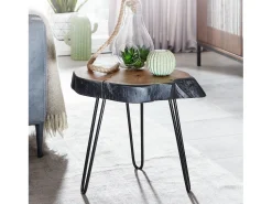 Mesa auxiliar madera maciza de acacia / metal industrial 40x40x32cm