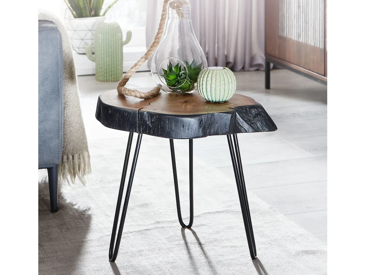 Mesa auxiliar madera maciza de acacia / metal industrial 40x40x32cm