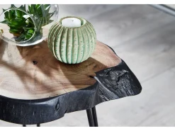 Mesa auxiliar madera maciza de acacia / metal industrial 40x40x32cm