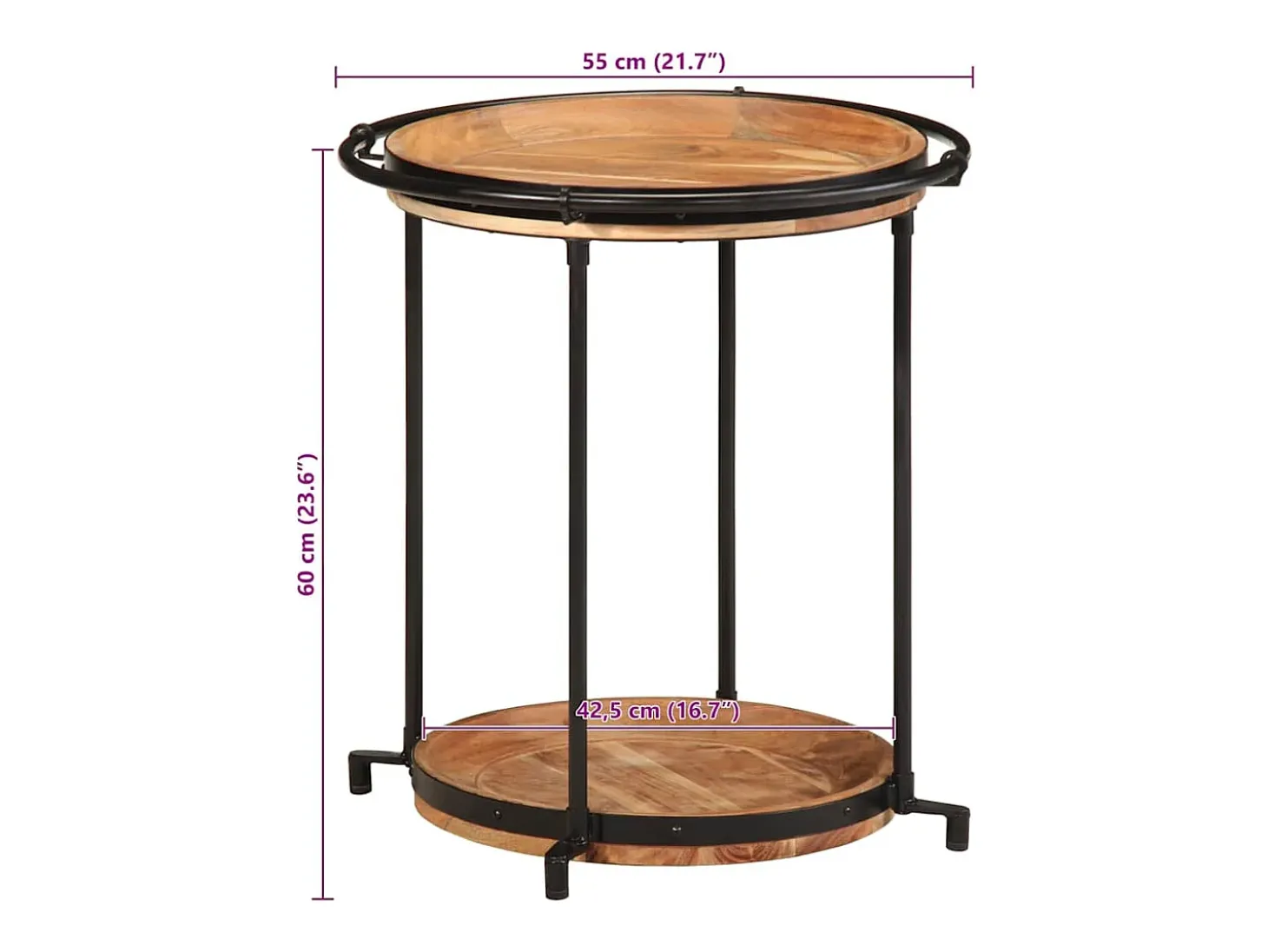 Mesa auxiliar madera maciza de acacia Ø55x60 cm