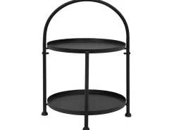 Mesa Auxiliar Mesa de Centro Mesa de Sofá 2 Niveles Metal Negro Redonda Ø 30 cm