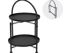 Mesa Auxiliar Mesa de Centro Mesa de Sofá 2 Niveles Metal Negro Redonda Ø 30 cm