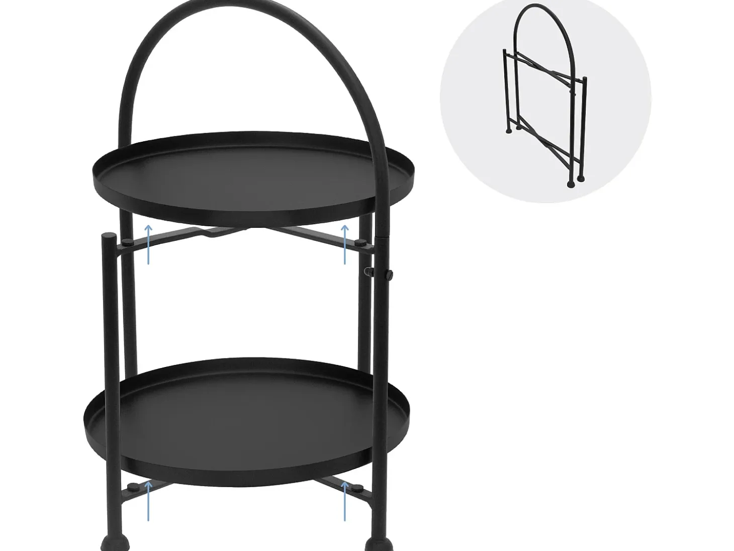 Mesa Auxiliar Mesa de Centro Mesa de Sofá 2 Niveles Metal Negro Redonda Ø 30 cm