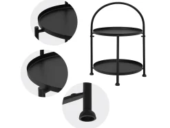 Mesa Auxiliar Mesa de Centro Mesa de Sofá 2 Niveles Metal Negro Redonda Ø 30 cm