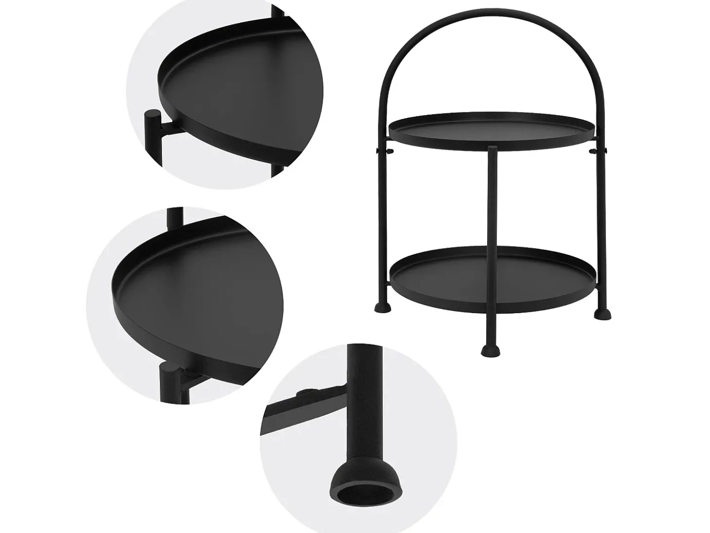 Mesa Auxiliar Mesa de Centro Mesa de Sofá 2 Niveles Metal Negro Redonda Ø 30 cm