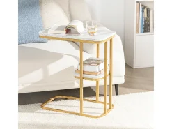 Mesa auxiliar moderna con extremo de café, sofá, mesa de centro, mesita de noche, efecto mármol, estructura de metal dorado, 50x30x58 cm FBT110-G SoBuy ES