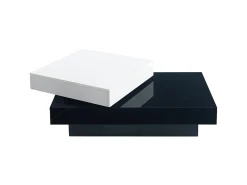 Mesa auxiliar moderna minimalista brillante 103 x 60 x 35.5 cm - Tablero giratorio - Almacenamiento abierto - Negro y blanco