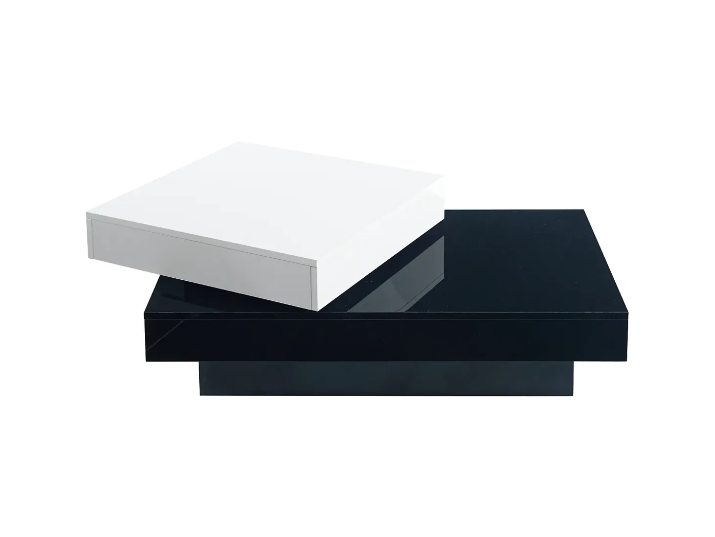 Mesa auxiliar moderna minimalista brillante 103 x 60 x 35.5 cm - Tablero giratorio - Almacenamiento abierto - Negro y blanco