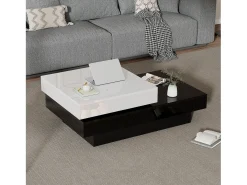 Mesa auxiliar moderna minimalista brillante 103 x 60 x 35.5 cm - Tablero giratorio - Almacenamiento abierto - Negro y blanco
