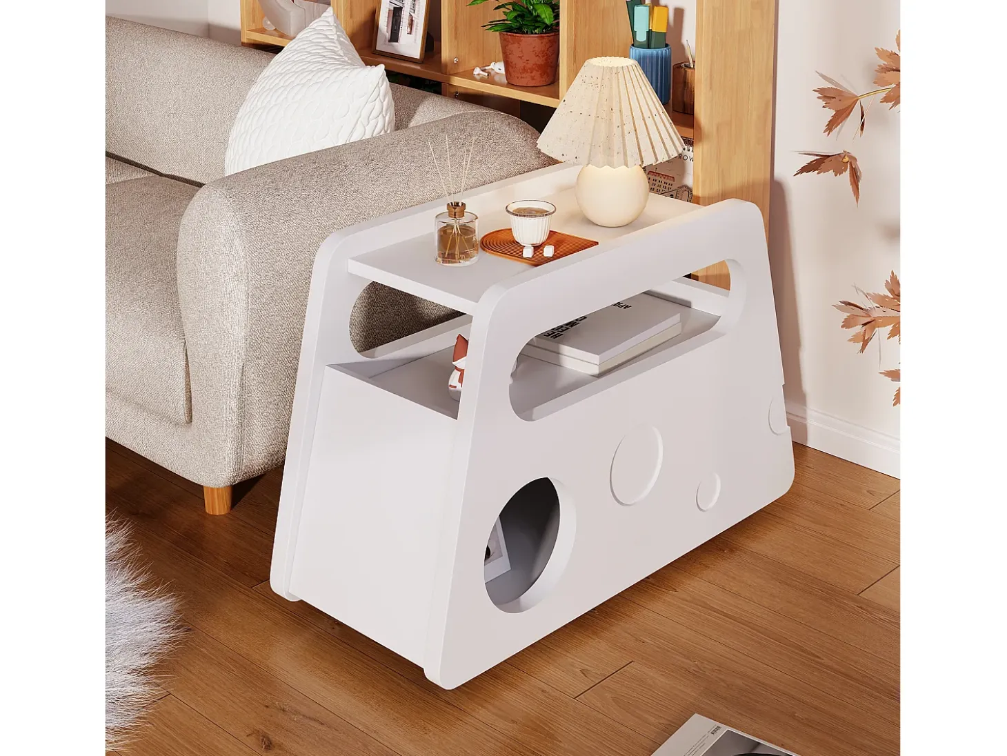 Mesa auxiliar móvil con estantes de almacenaje, aparador - 81x33x51,5 cm - MDF - Blanco