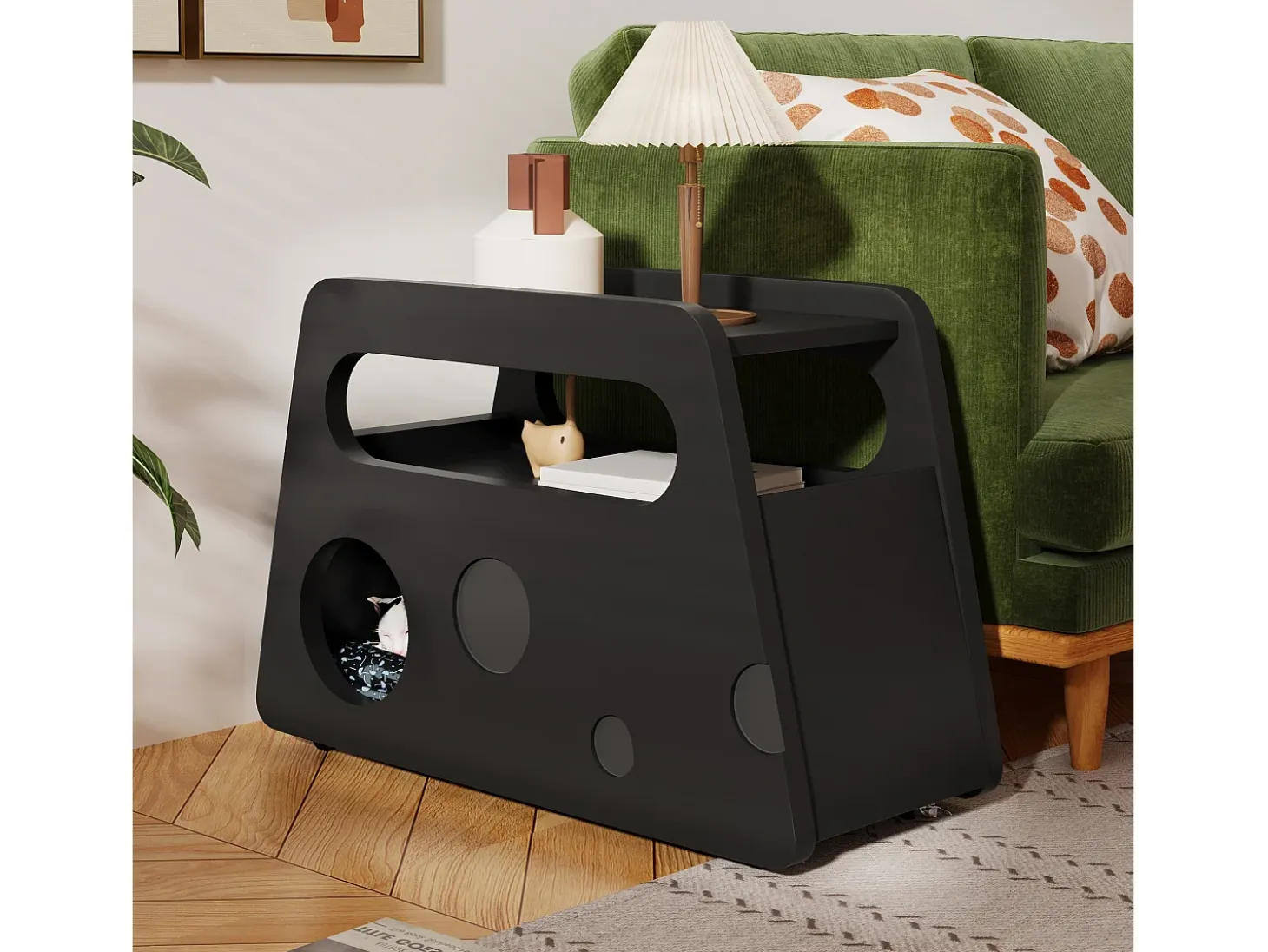 Mesa auxiliar móvil con estantes de almacenaje, aparador - 81x33x51,5 cm - MDF - Negro