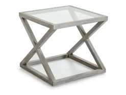 Mesa auxiliar Orina de cristal cuadrado y madera maciza en gris velado