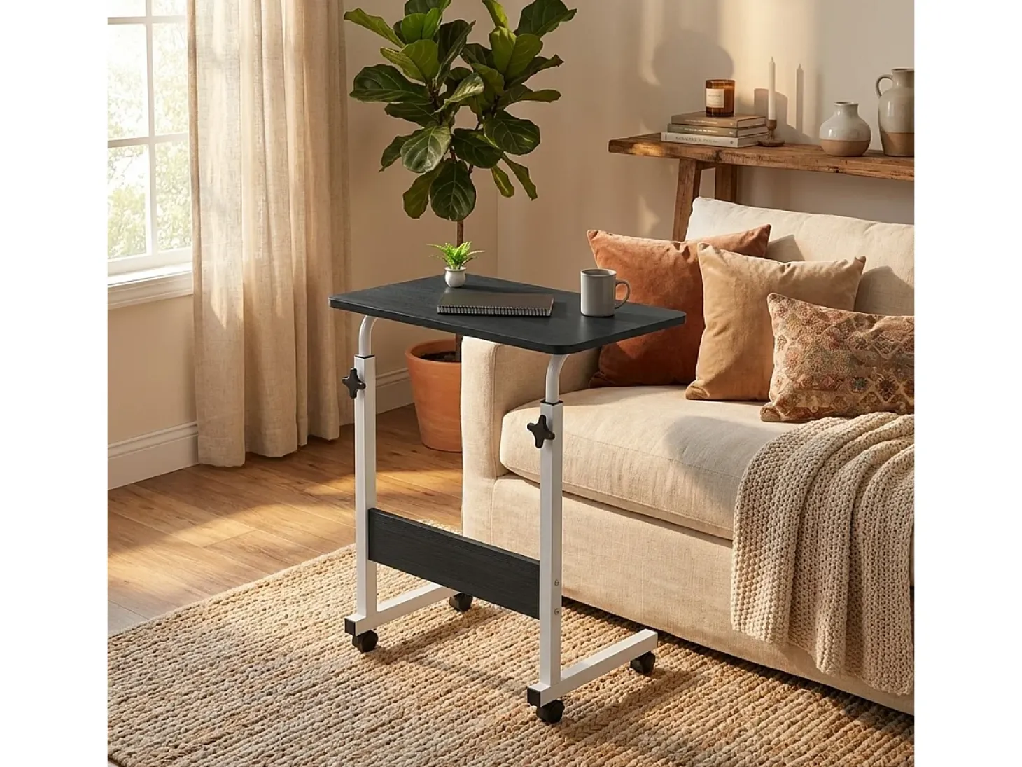Mesa auxiliar para el sofá o la cama 60x40 cm con ruedas Cozee - Negro - Blanco