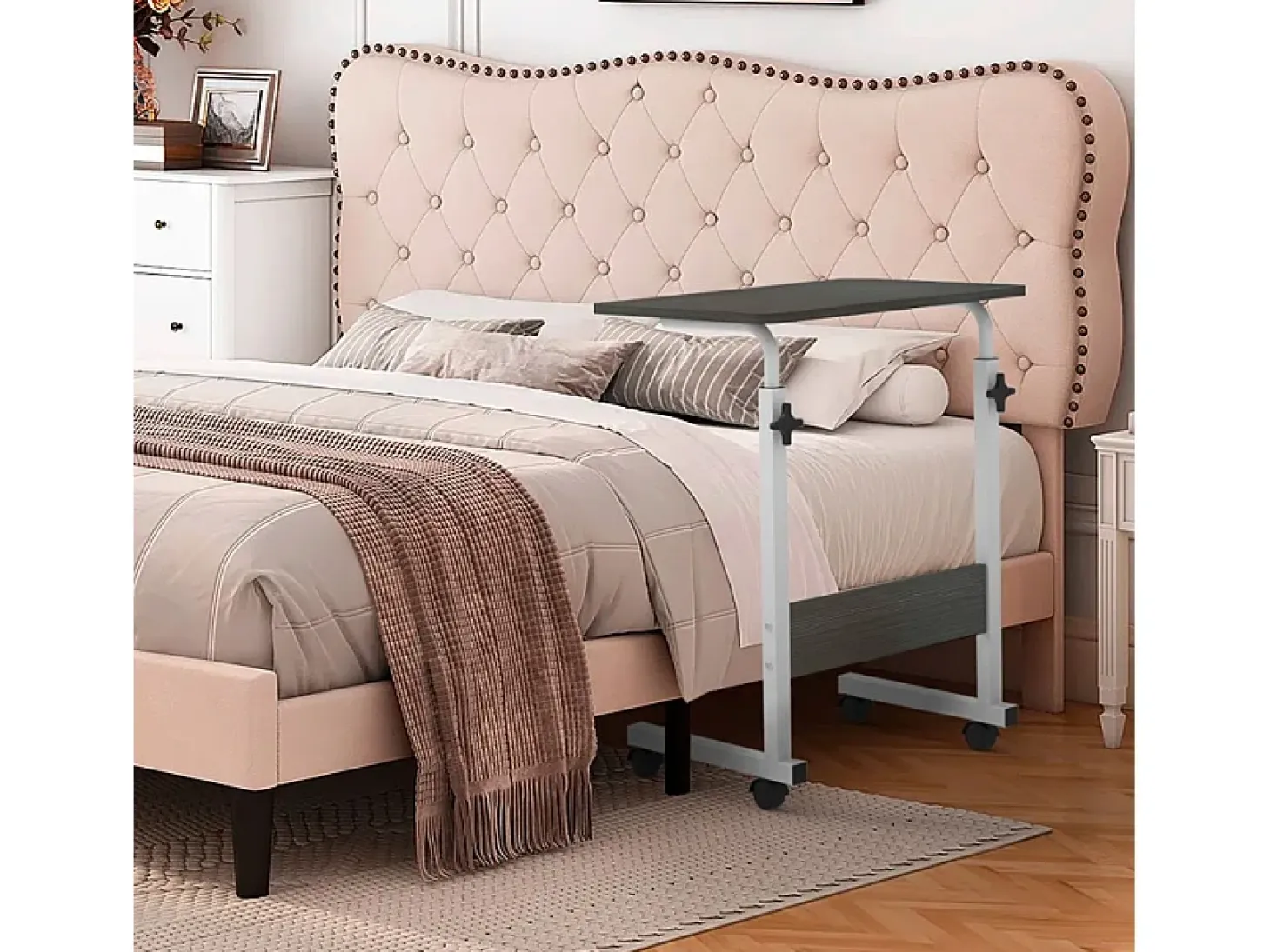 Mesa auxiliar para el sofá o la cama 60x40 cm con ruedas Cozee - Negro - Blanco