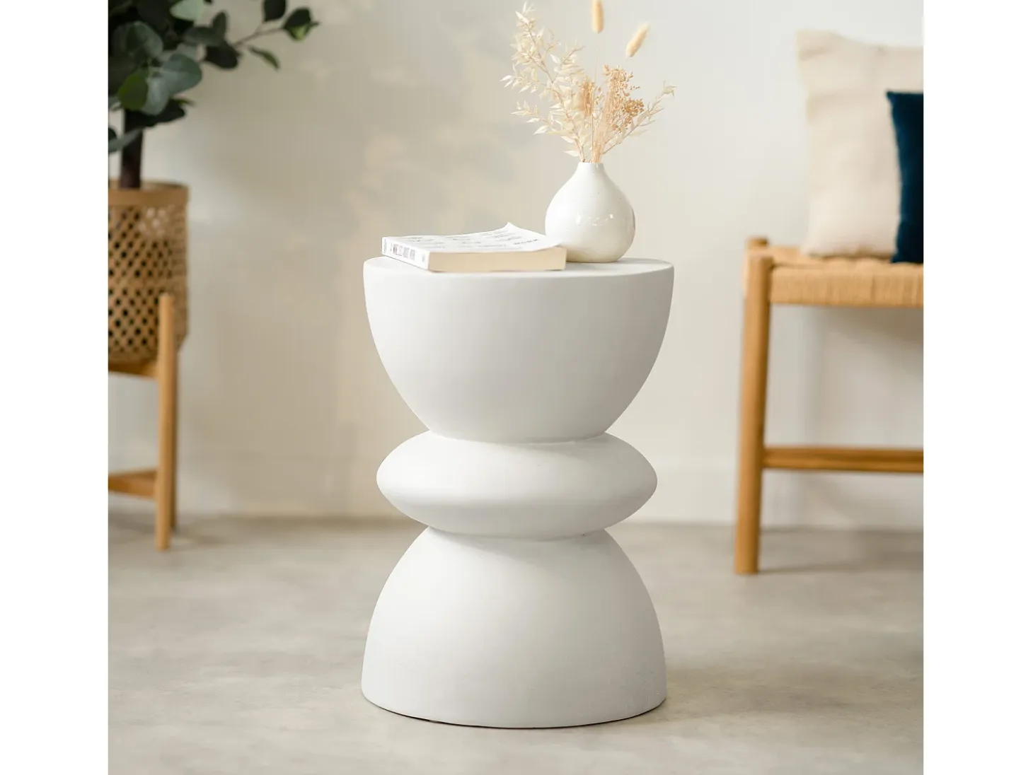 Mesa auxiliar redonda blanca en fibra de arcilla efecto cemento D35 cm - Maupiti