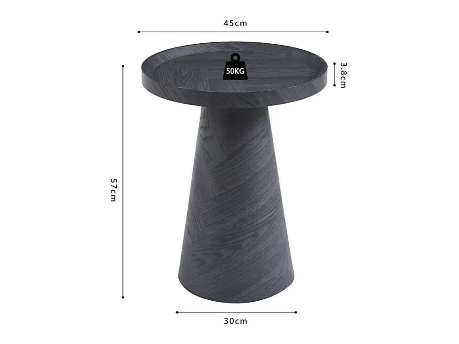 Mesa auxiliar redonda colección CARVELA – Decoración gris oscuro – Borde elevado – D45 x H57 cm