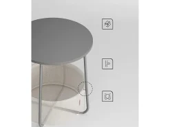 Mesa auxiliar redonda de centro Valora con cesta gris | compacta y moderna