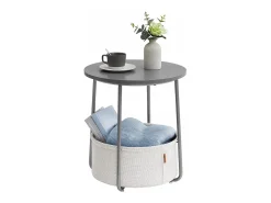Mesa auxiliar redonda de centro Valora con cesta gris | compacta y moderna