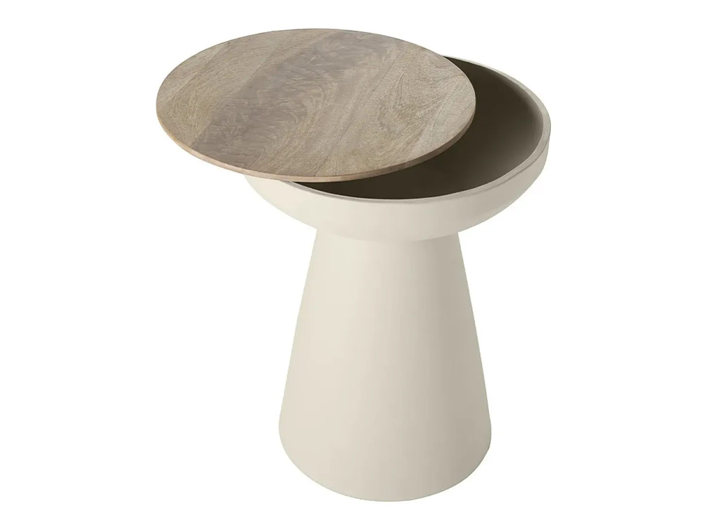 Mesa auxiliar redonda de diseño con almacenaje de metal greige y madera maciza de mango 52 cm TAM