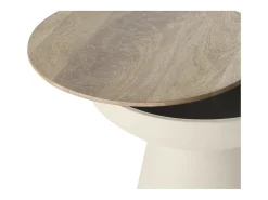 Mesa auxiliar redonda de diseño con almacenaje de metal greige y madera maciza de mango 52 cm TAM