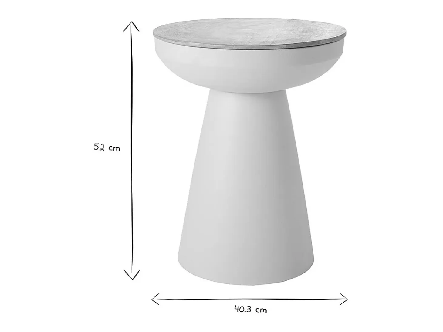 Mesa auxiliar redonda de diseño con almacenaje de metal greige y madera maciza de mango 52 cm TAM