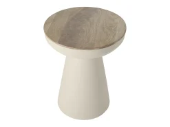 Mesa auxiliar redonda de diseño con almacenaje de metal greige y madera maciza de mango 52 cm TAM