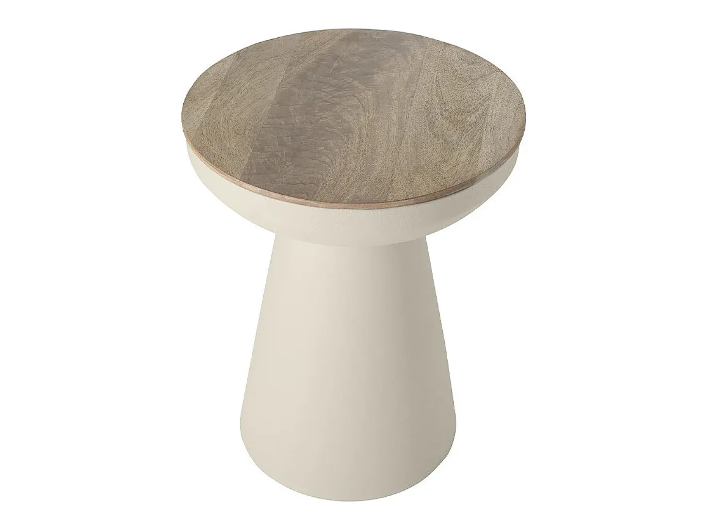 Mesa auxiliar redonda de diseño con almacenaje de metal greige y madera maciza de mango 52 cm TAM