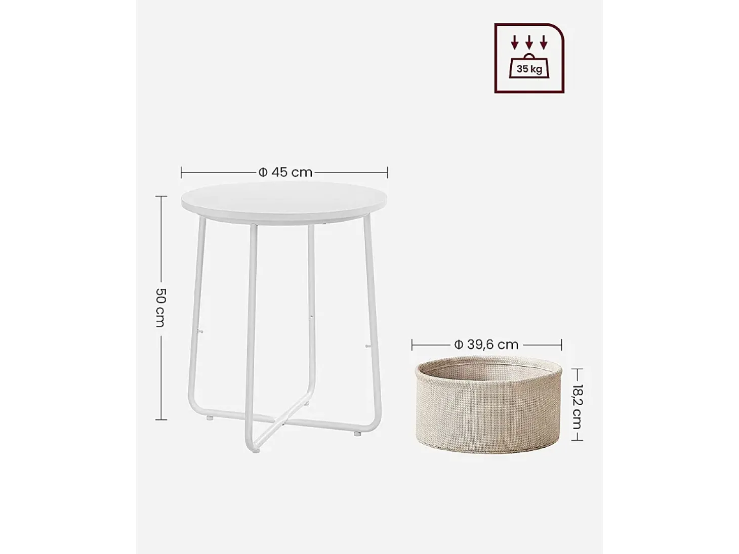 Mesa auxiliar redonda de centro Valora con cesta blanca