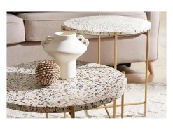 Mesa auxiliar redonda de terrazo y metal dorado 40 cm diám. MEZZO