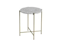 Mesa auxiliar redonda de terrazo y metal dorado 40 cm diám. MEZZO