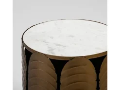Mesa auxiliar redonda Dorie de mármol blanco y metal dorado H 51 cm