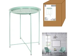Mesa auxiliar redonda plegable de metal verde agua 47x60 cm, anti-UV y anti-óxido, para uso interior y exterior