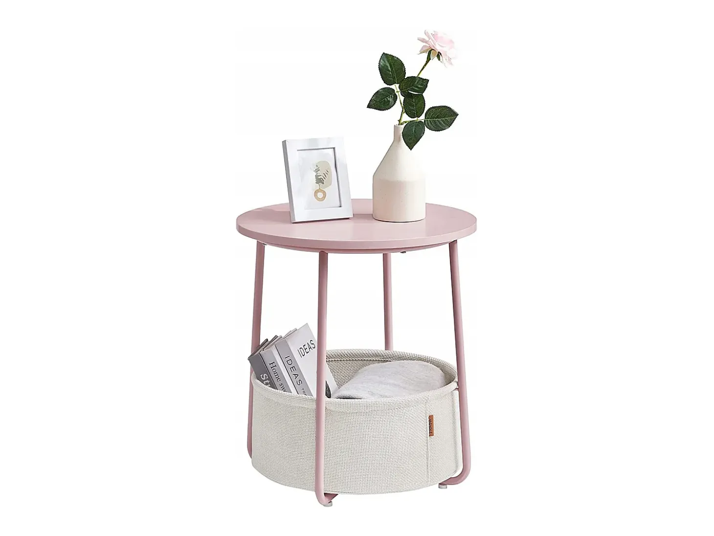 Mesa auxiliar redonda Valora con cesta | Rosa | Mesita de noche