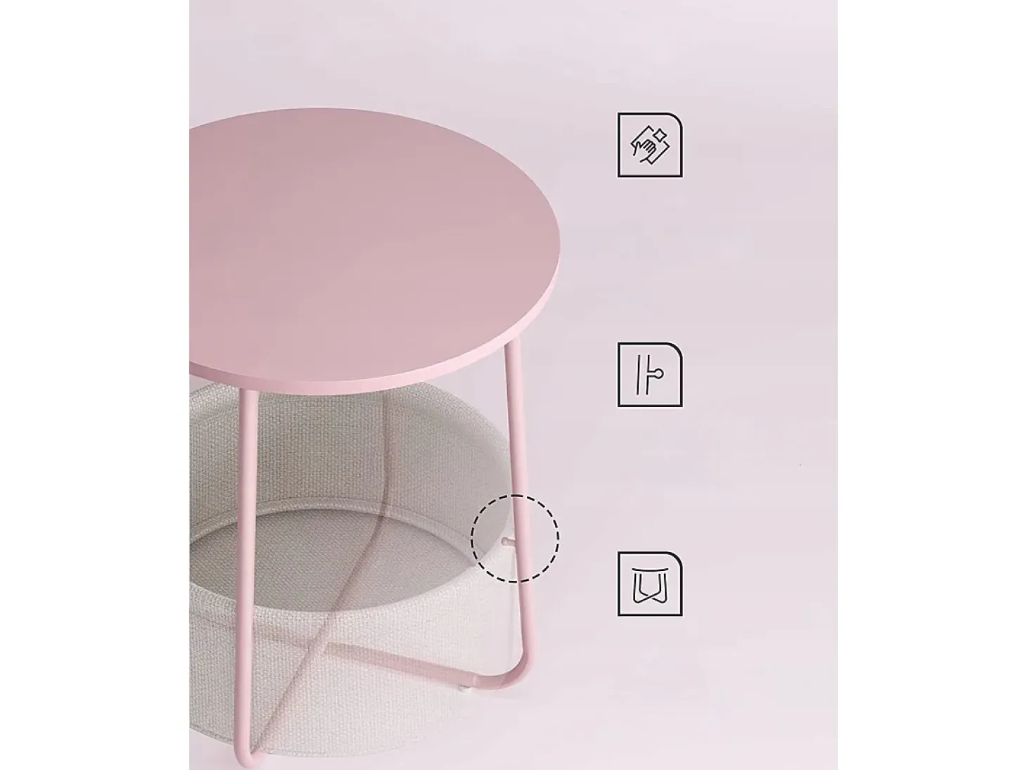 Mesa auxiliar redonda Valora con cesta | Rosa | Mesita de noche