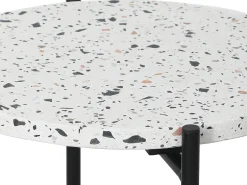 Mesa Auxiliar Redonda Yala, Tapa de terrazo Blanco y Patas metálicas Negro