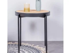 Mesa auxiliar retro con detalles en ratán natural (46cm) - North - Negro