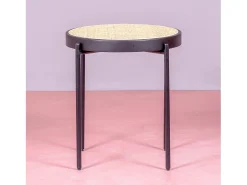 Mesa auxiliar retro con detalles en ratán natural (46cm) - North - Negro
