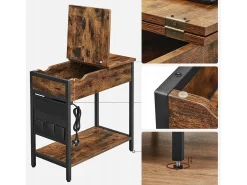 Mesa auxiliar rústica marrón estilo loft con estante Valora | Vintage